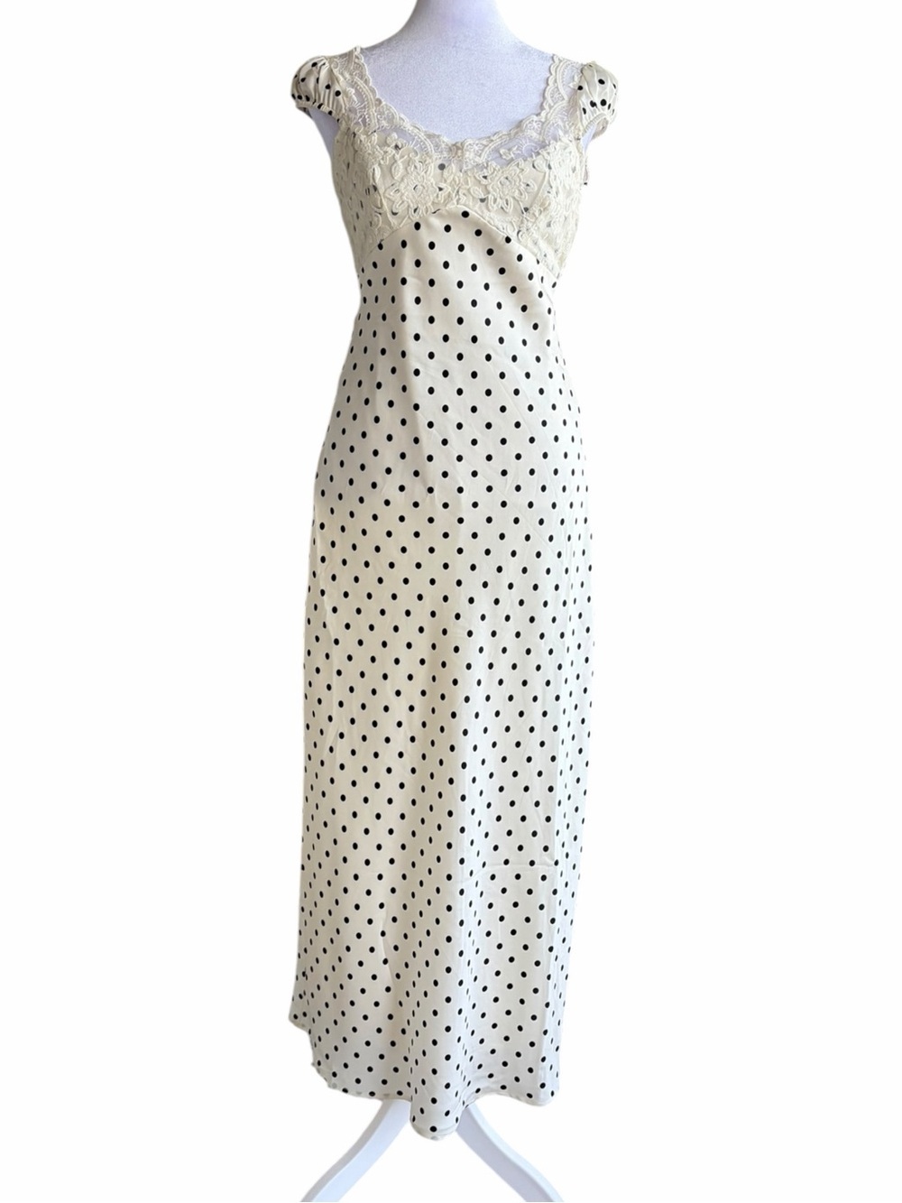 Jessica Simpson Cream Polka Dot Lace-Trim Maxi Dress